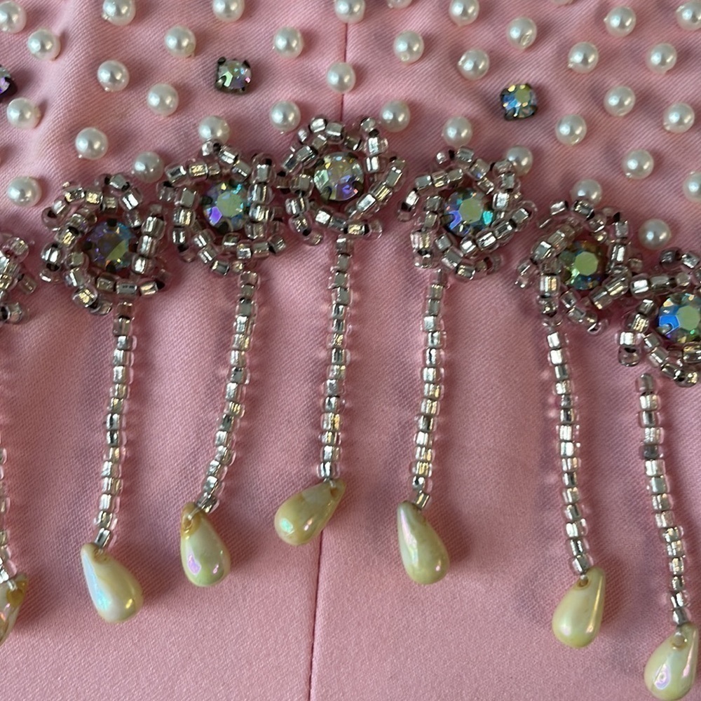 Vintage Chinese Silk Beaded Dress Pink Maxi Cheongsam Style Embellished Formal G - Picture 7 of 14